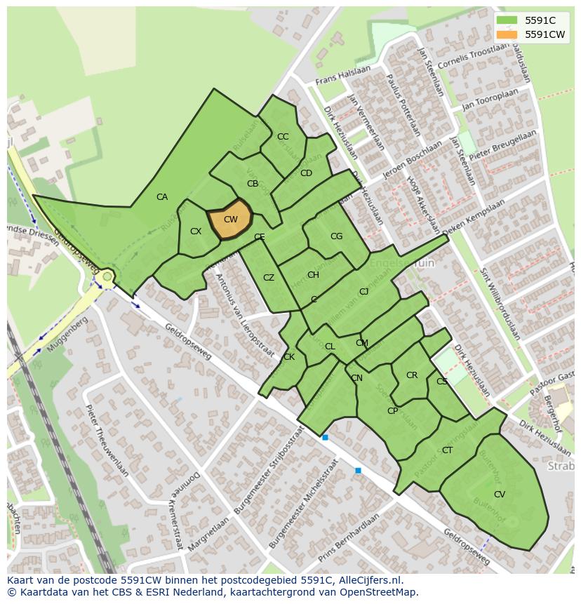 Afbeelding van het postcodegebied 5591 CW op de kaart.