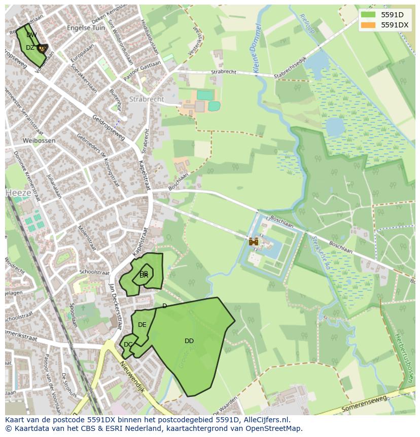 Afbeelding van het postcodegebied 5591 DX op de kaart.
