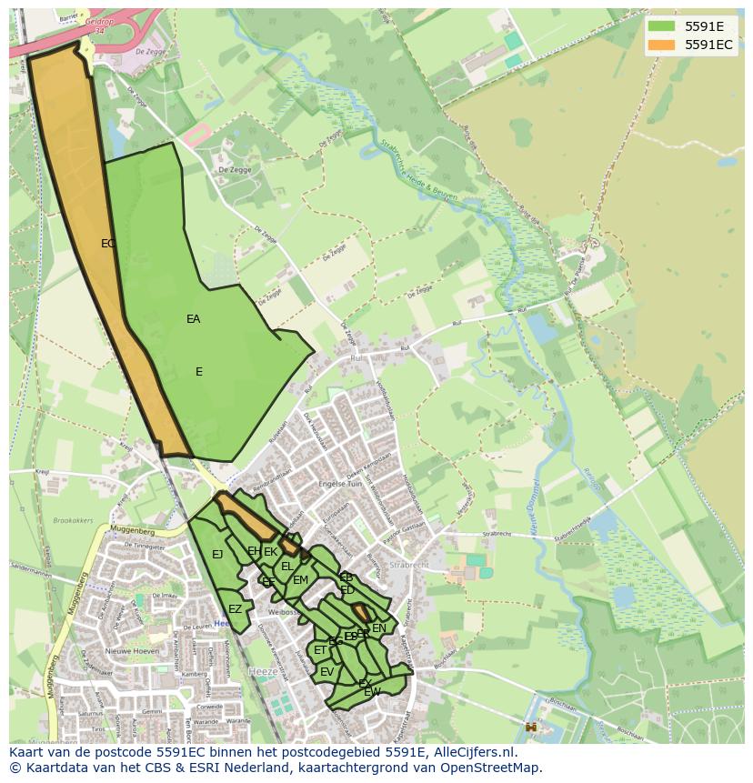 Afbeelding van het postcodegebied 5591 EC op de kaart.