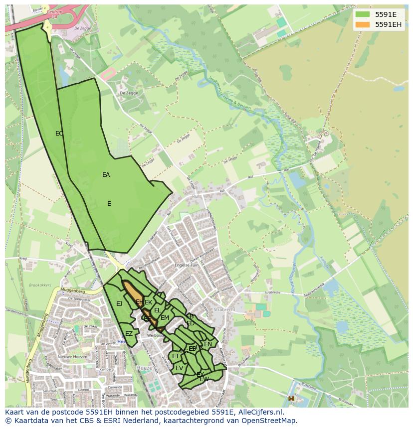 Afbeelding van het postcodegebied 5591 EH op de kaart.