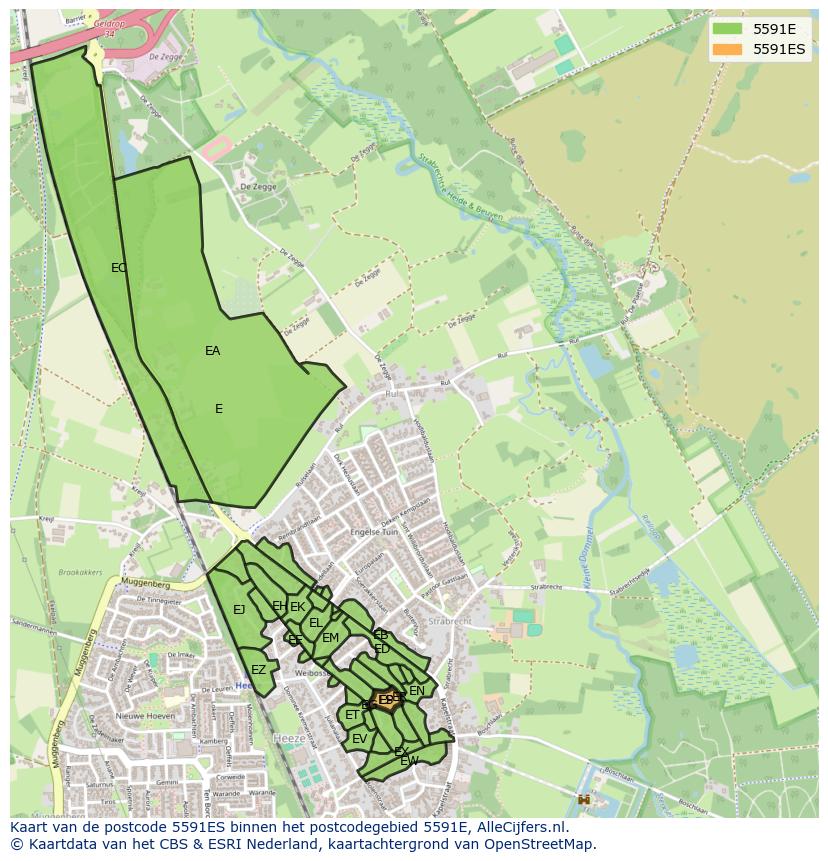 Afbeelding van het postcodegebied 5591 ES op de kaart.