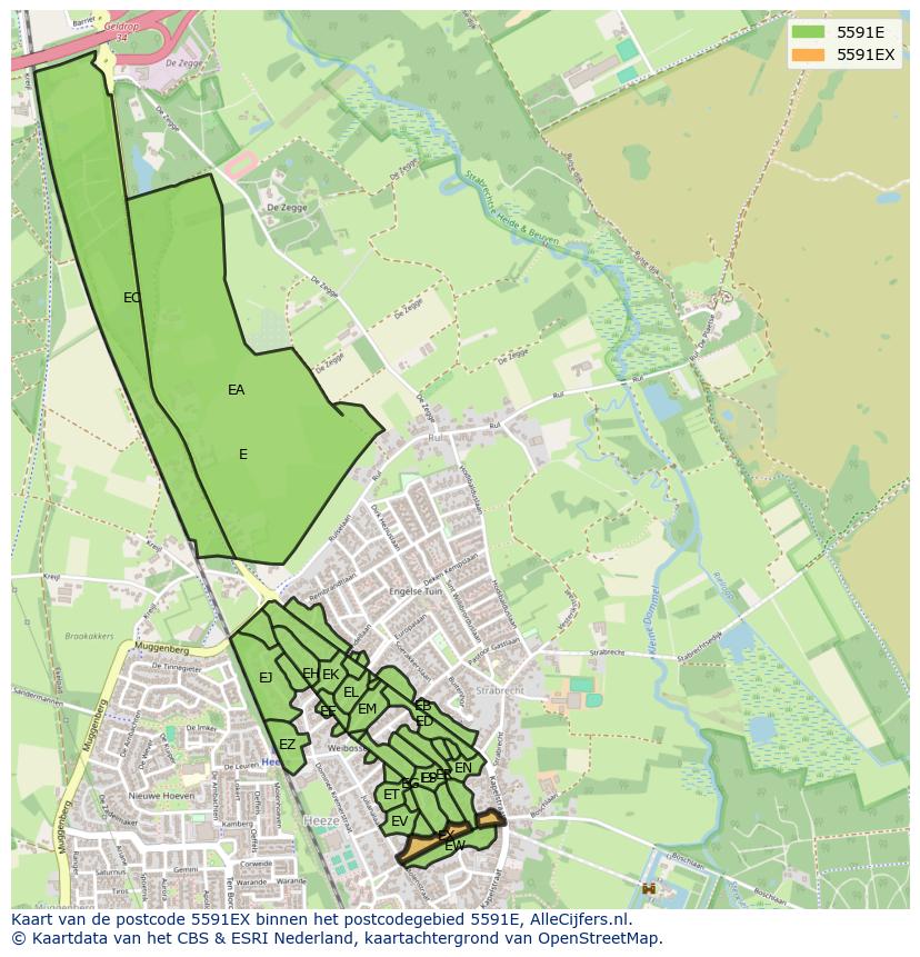Afbeelding van het postcodegebied 5591 EX op de kaart.