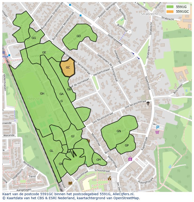 Afbeelding van het postcodegebied 5591 GC op de kaart.