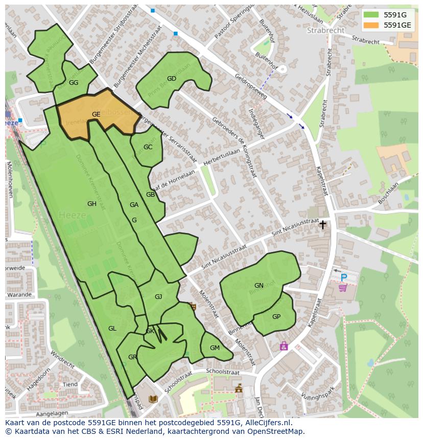 Afbeelding van het postcodegebied 5591 GE op de kaart.