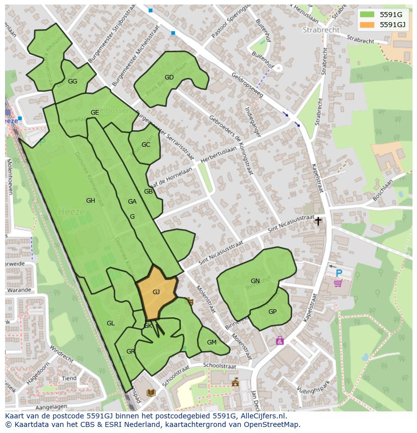 Afbeelding van het postcodegebied 5591 GJ op de kaart.