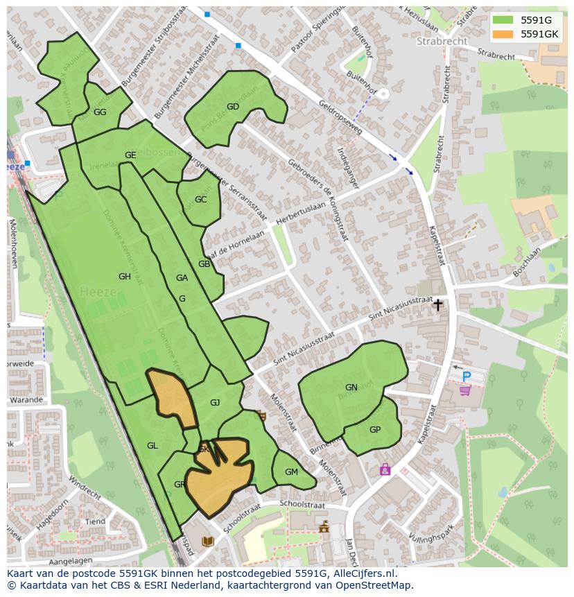 Afbeelding van het postcodegebied 5591 GK op de kaart.