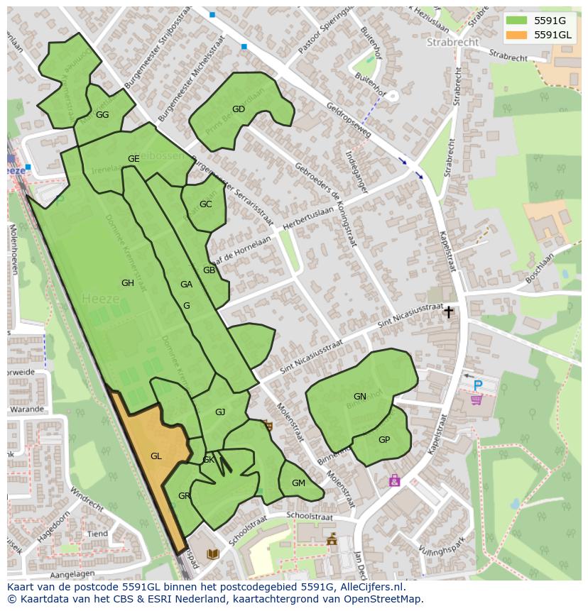 Afbeelding van het postcodegebied 5591 GL op de kaart.
