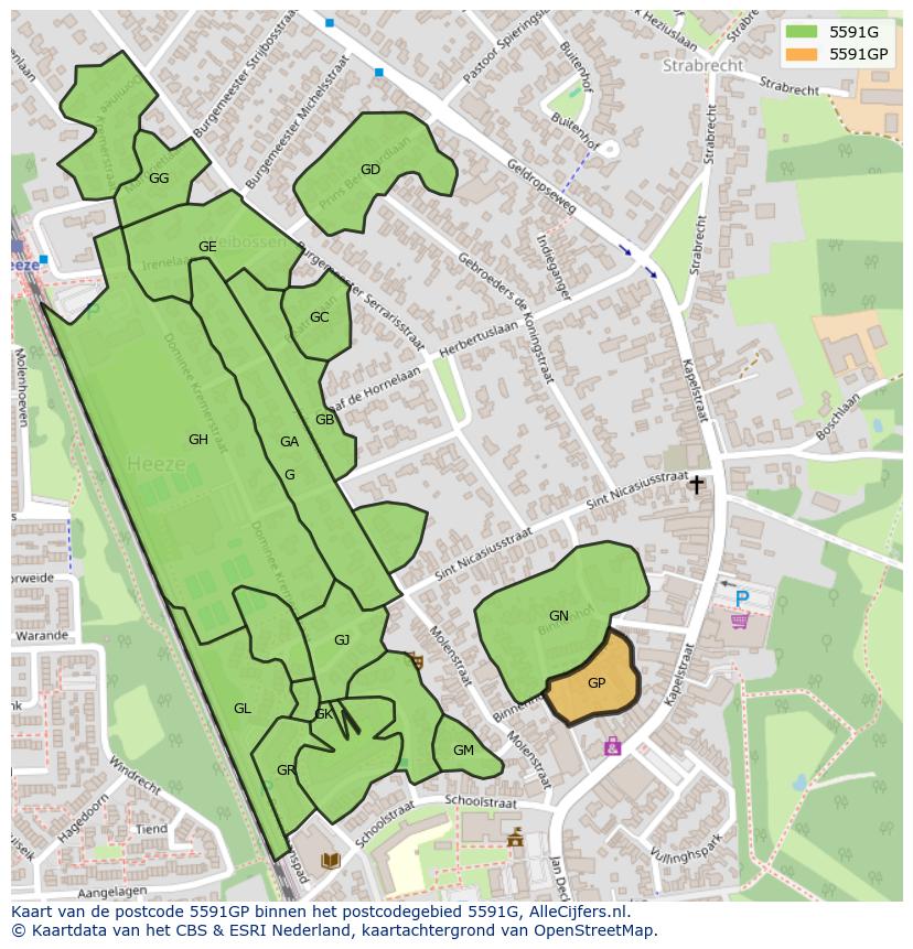 Afbeelding van het postcodegebied 5591 GP op de kaart.