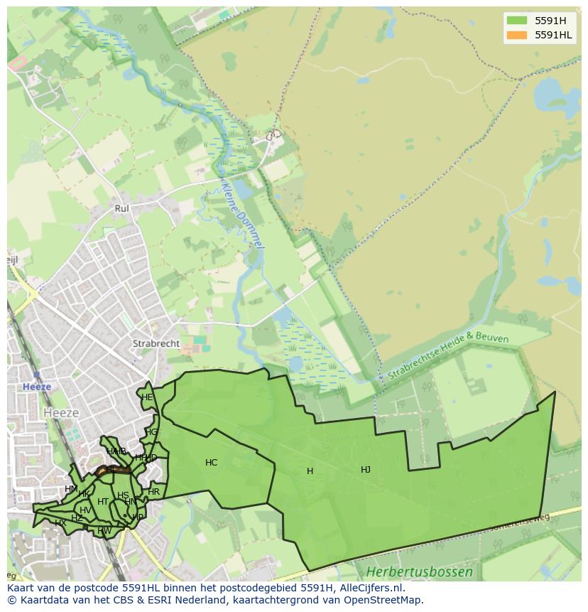 Afbeelding van het postcodegebied 5591 HL op de kaart.