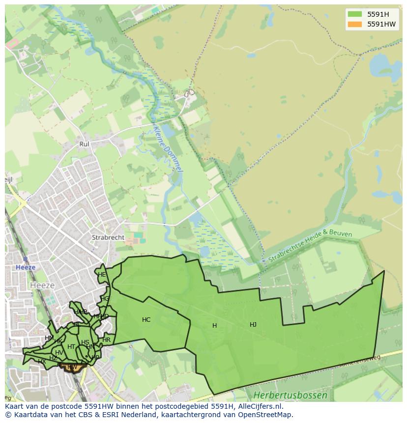 Afbeelding van het postcodegebied 5591 HW op de kaart.