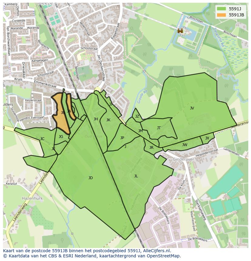 Afbeelding van het postcodegebied 5591 JB op de kaart.
