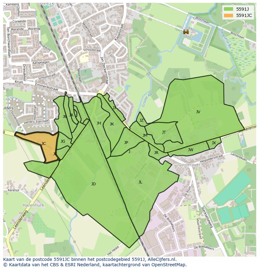 Afbeelding van het postcodegebied 5591 JC op de kaart.