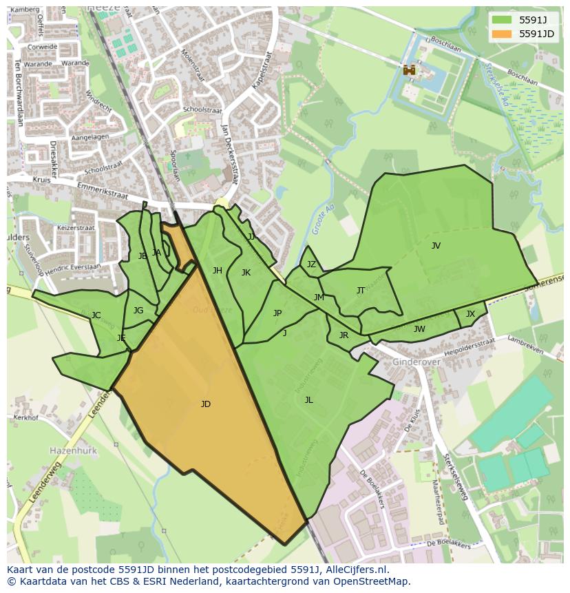 Afbeelding van het postcodegebied 5591 JD op de kaart.