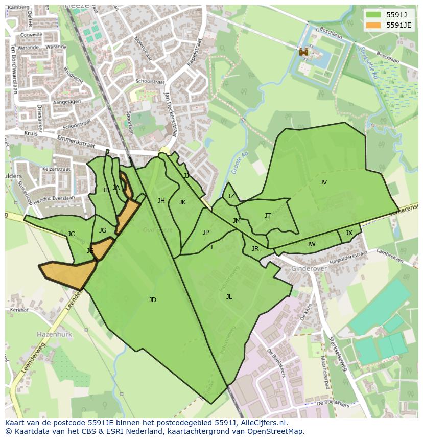 Afbeelding van het postcodegebied 5591 JE op de kaart.