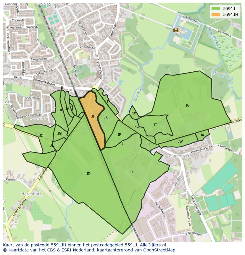 Afbeelding van het postcodegebied 5591 JH op de kaart.