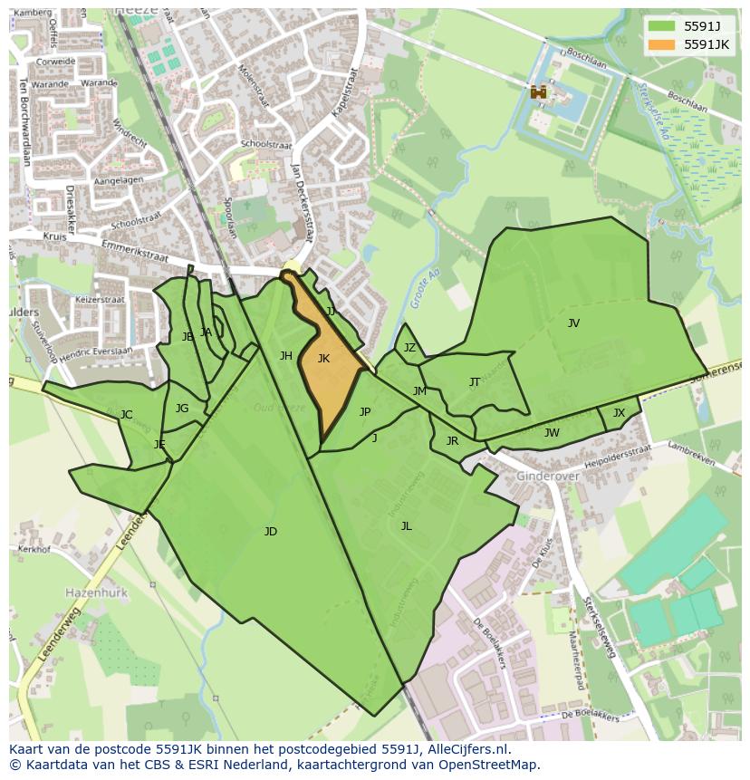 Afbeelding van het postcodegebied 5591 JK op de kaart.