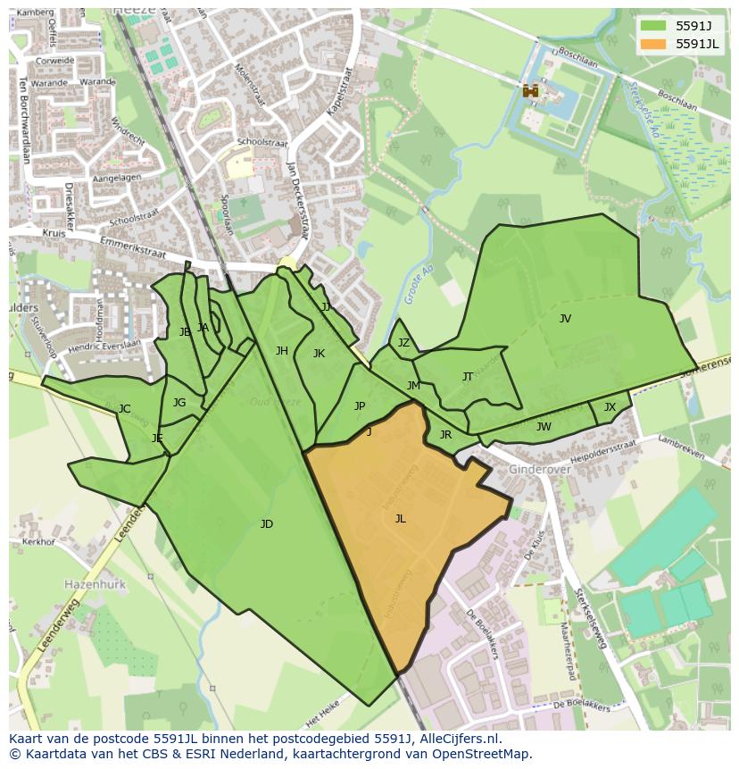 Afbeelding van het postcodegebied 5591 JL op de kaart.