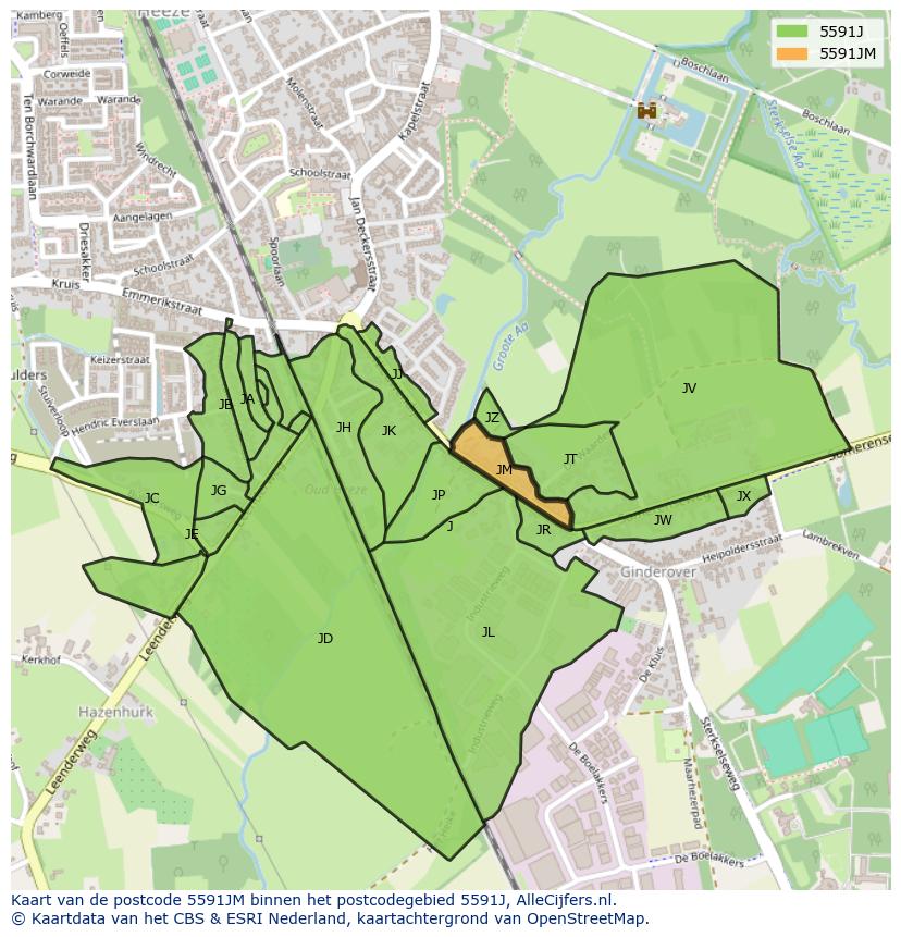 Afbeelding van het postcodegebied 5591 JM op de kaart.