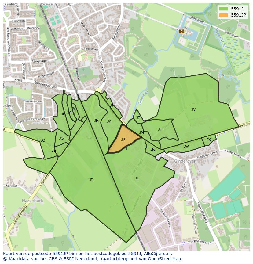 Afbeelding van het postcodegebied 5591 JP op de kaart.