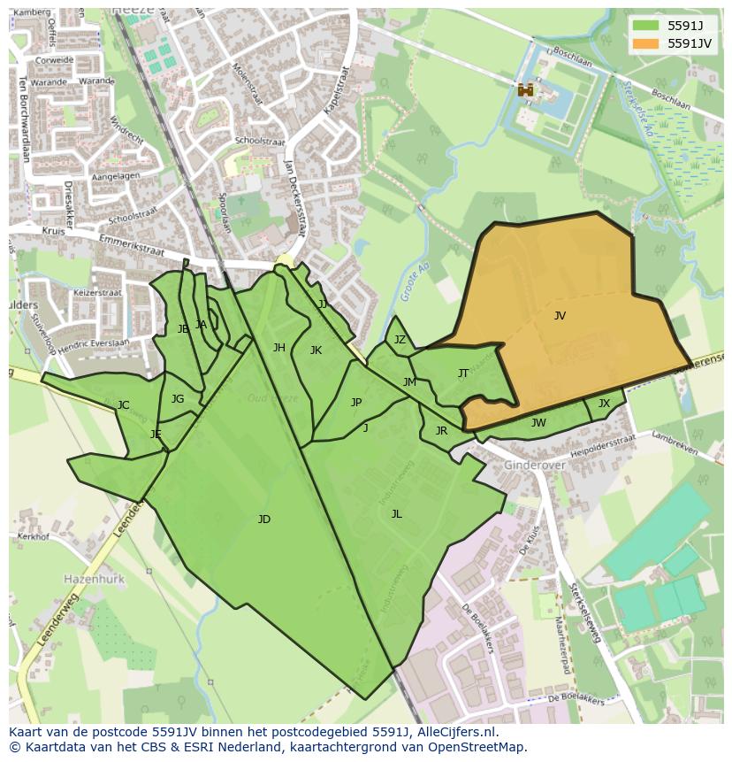 Afbeelding van het postcodegebied 5591 JV op de kaart.
