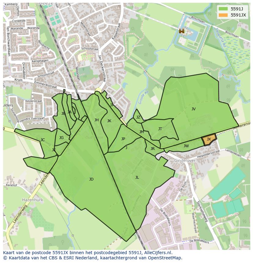 Afbeelding van het postcodegebied 5591 JX op de kaart.