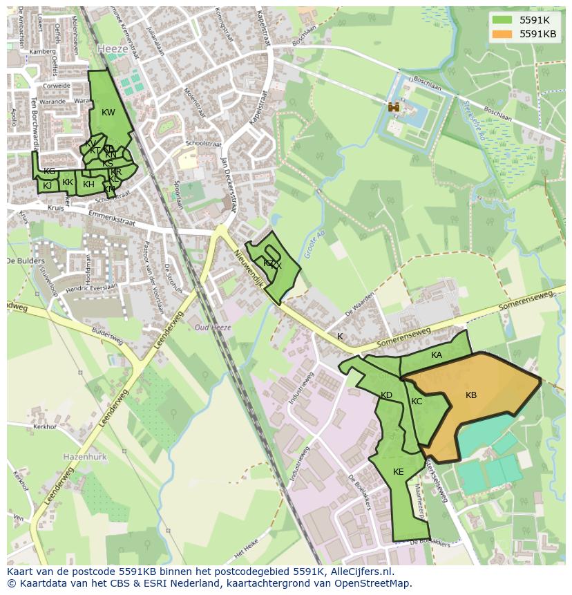 Afbeelding van het postcodegebied 5591 KB op de kaart.
