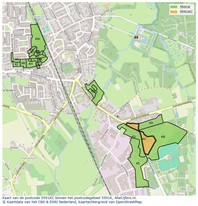 Afbeelding van het postcodegebied 5591 KC op de kaart.
