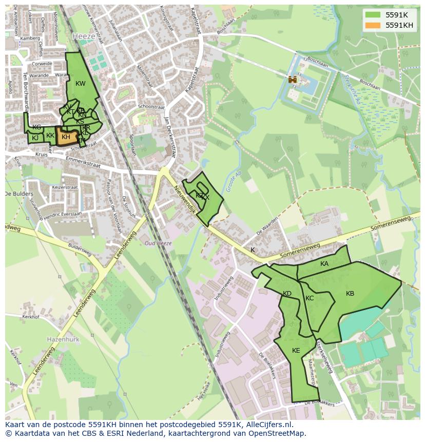 Afbeelding van het postcodegebied 5591 KH op de kaart.