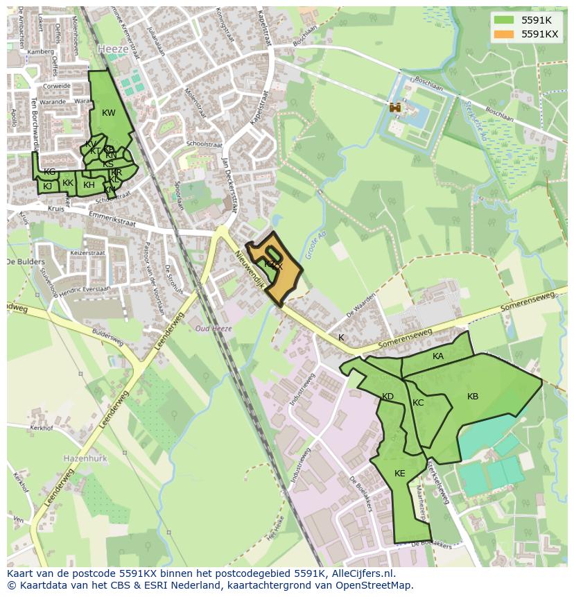 Afbeelding van het postcodegebied 5591 KX op de kaart.