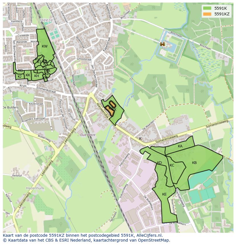 Afbeelding van het postcodegebied 5591 KZ op de kaart.