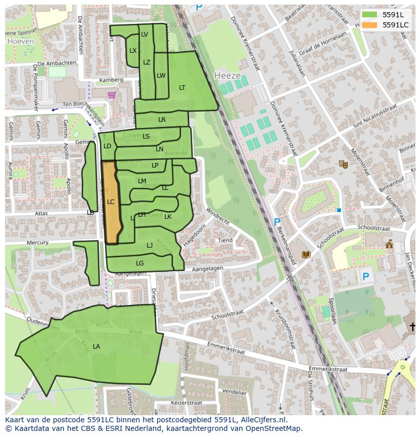 Afbeelding van het postcodegebied 5591 LC op de kaart.