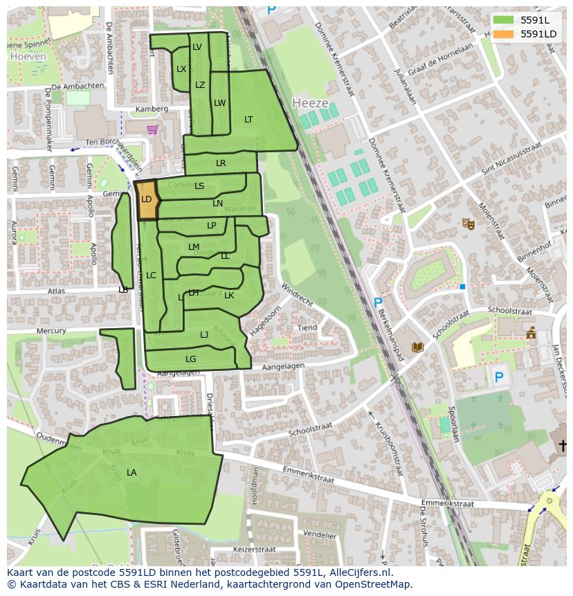 Afbeelding van het postcodegebied 5591 LD op de kaart.