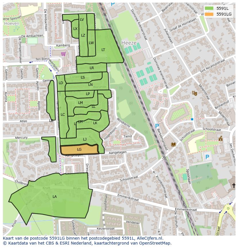 Afbeelding van het postcodegebied 5591 LG op de kaart.