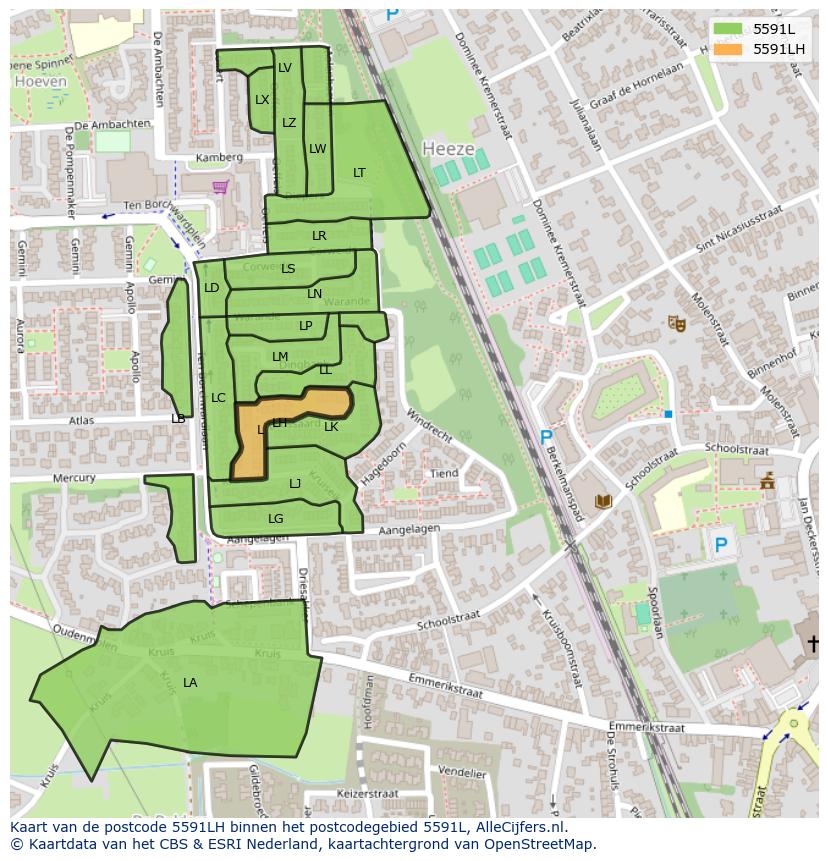 Afbeelding van het postcodegebied 5591 LH op de kaart.