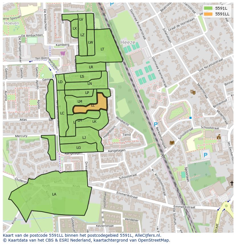 Afbeelding van het postcodegebied 5591 LL op de kaart.
