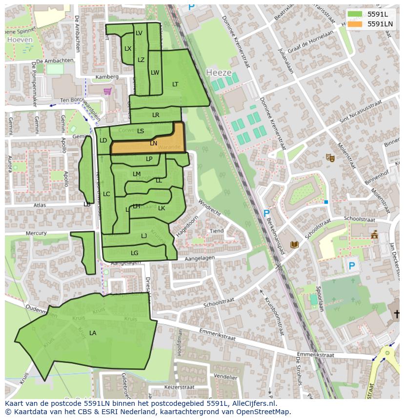 Afbeelding van het postcodegebied 5591 LN op de kaart.