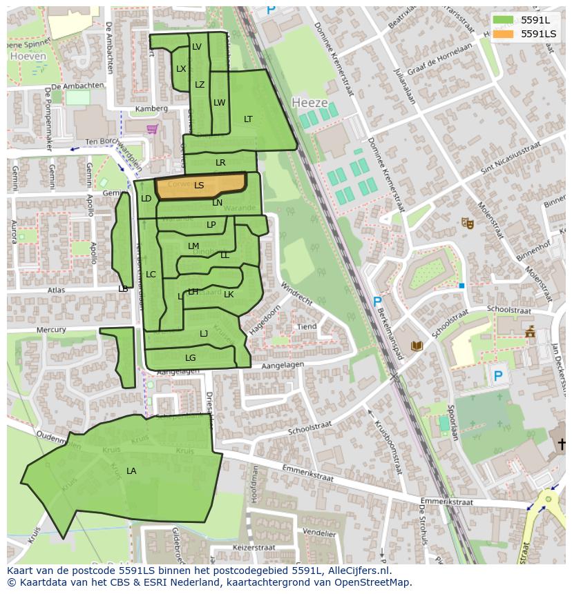 Afbeelding van het postcodegebied 5591 LS op de kaart.