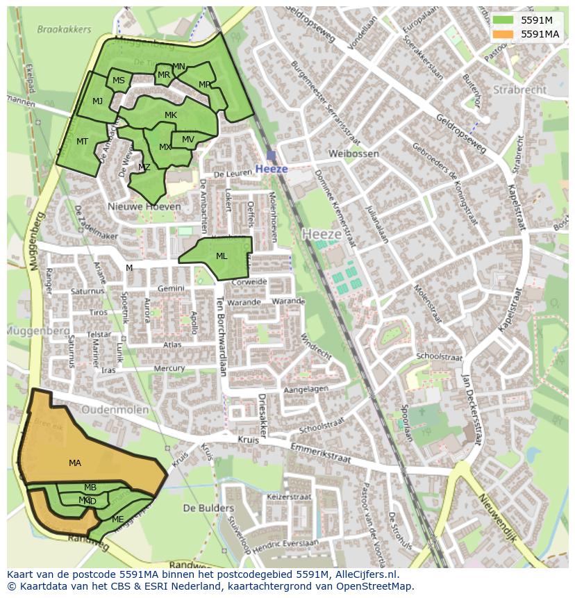 Afbeelding van het postcodegebied 5591 MA op de kaart.