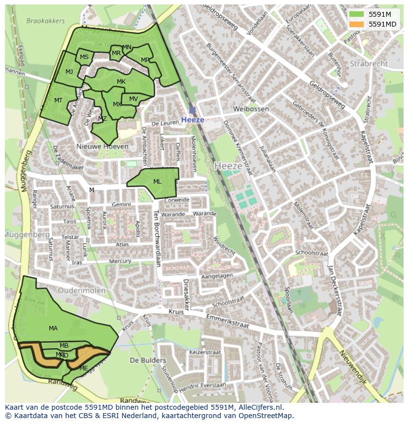 Afbeelding van het postcodegebied 5591 MD op de kaart.