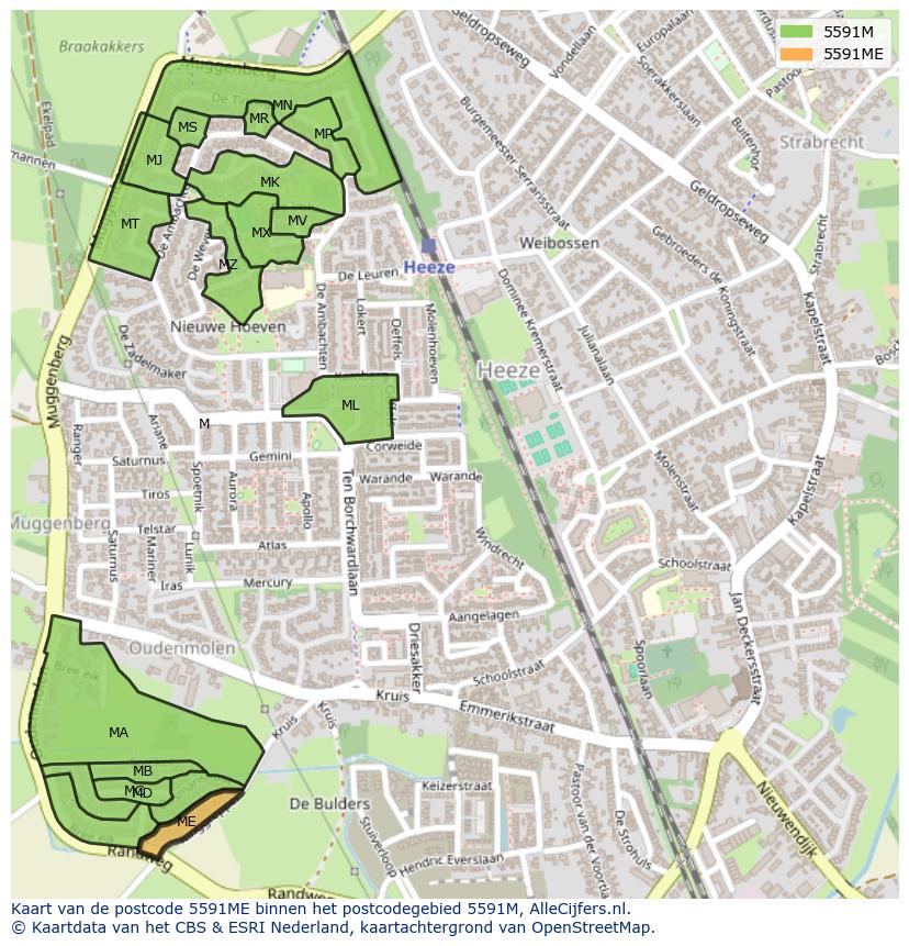 Afbeelding van het postcodegebied 5591 ME op de kaart.
