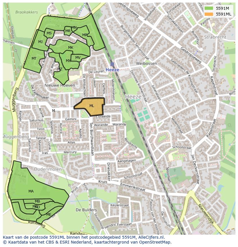 Afbeelding van het postcodegebied 5591 ML op de kaart.