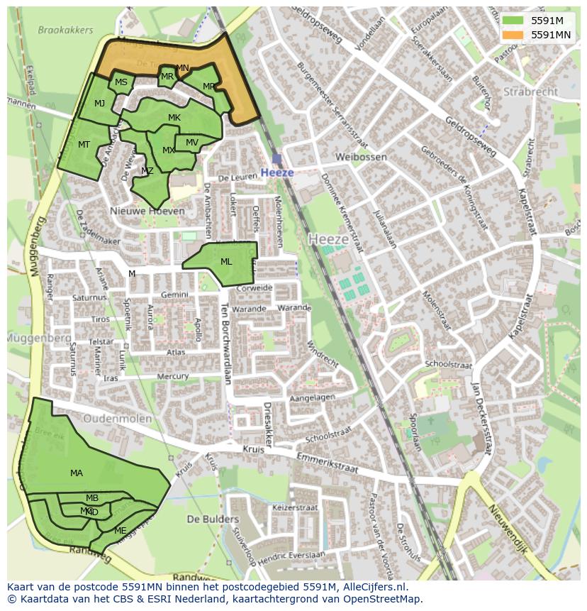 Afbeelding van het postcodegebied 5591 MN op de kaart.