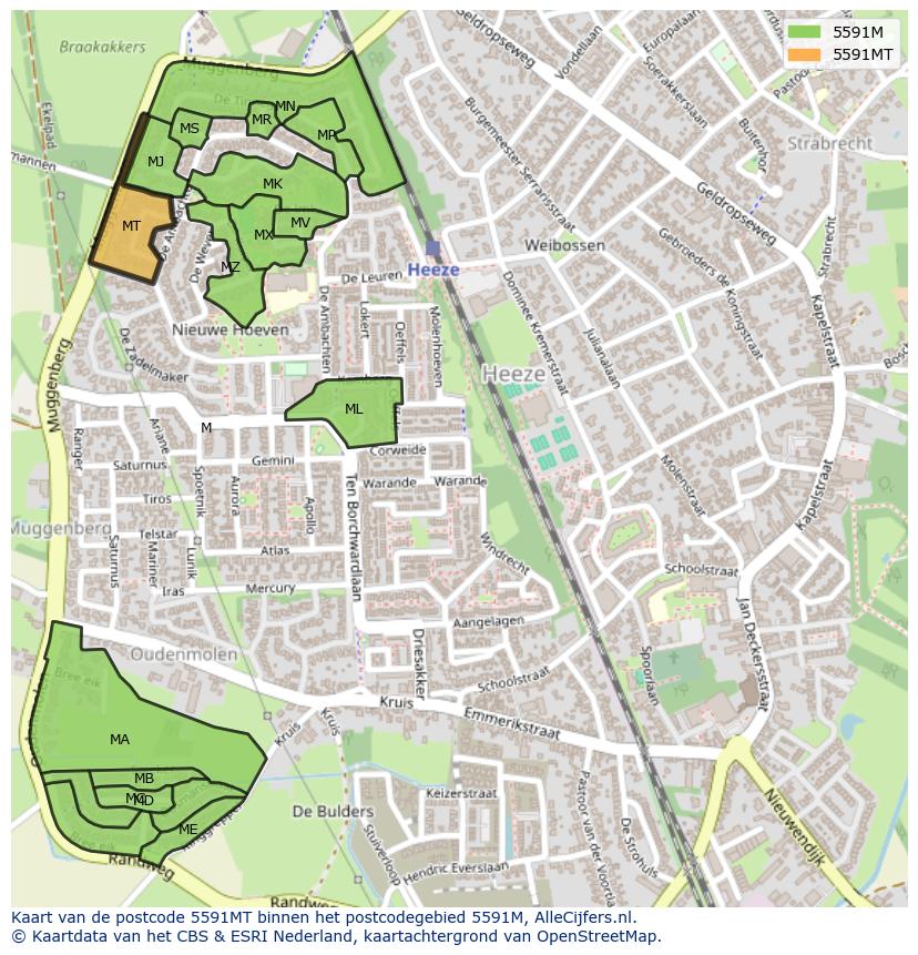 Afbeelding van het postcodegebied 5591 MT op de kaart.