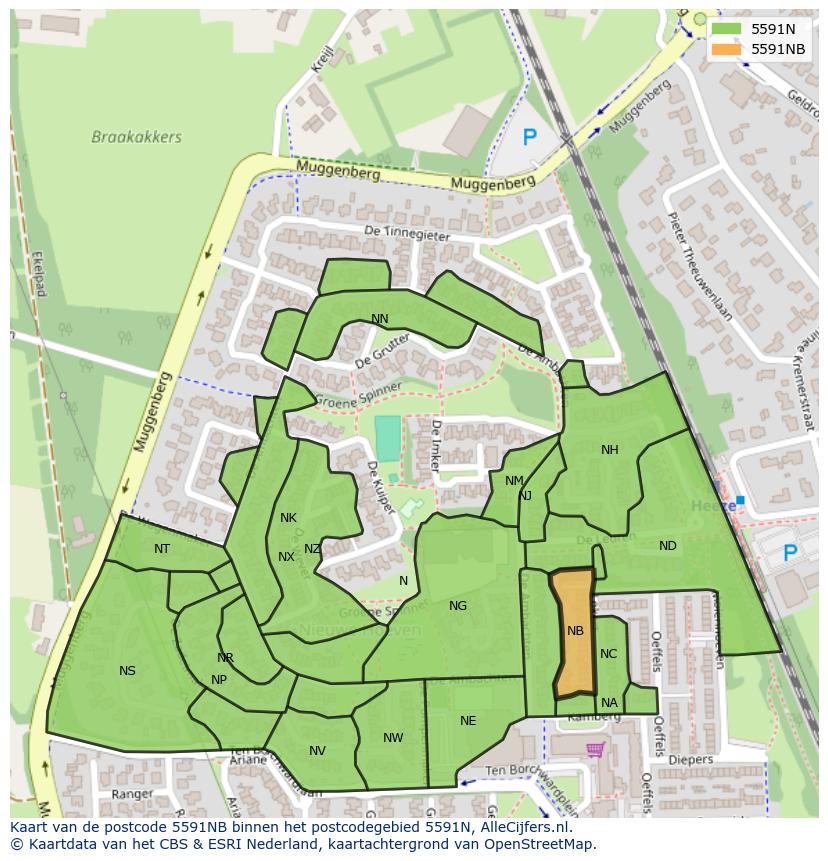 Afbeelding van het postcodegebied 5591 NB op de kaart.