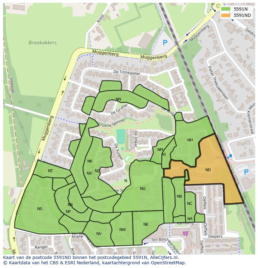 Afbeelding van het postcodegebied 5591 ND op de kaart.