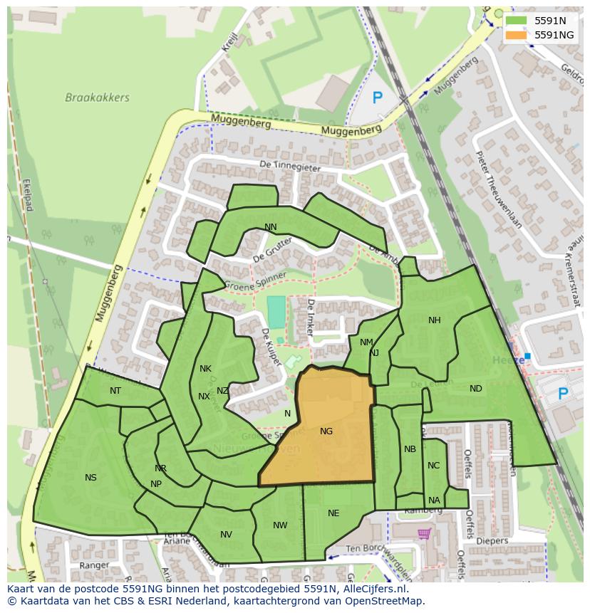 Afbeelding van het postcodegebied 5591 NG op de kaart.