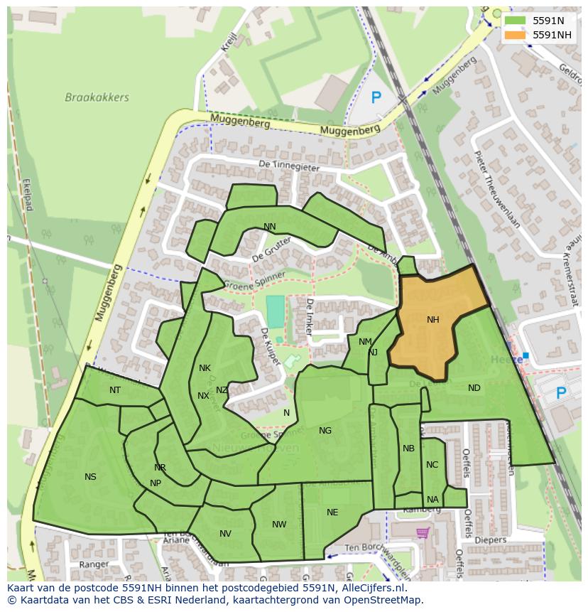 Afbeelding van het postcodegebied 5591 NH op de kaart.
