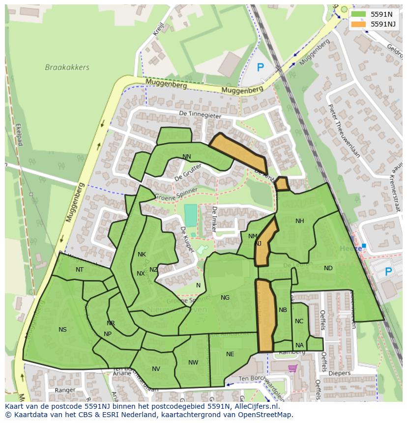 Afbeelding van het postcodegebied 5591 NJ op de kaart.