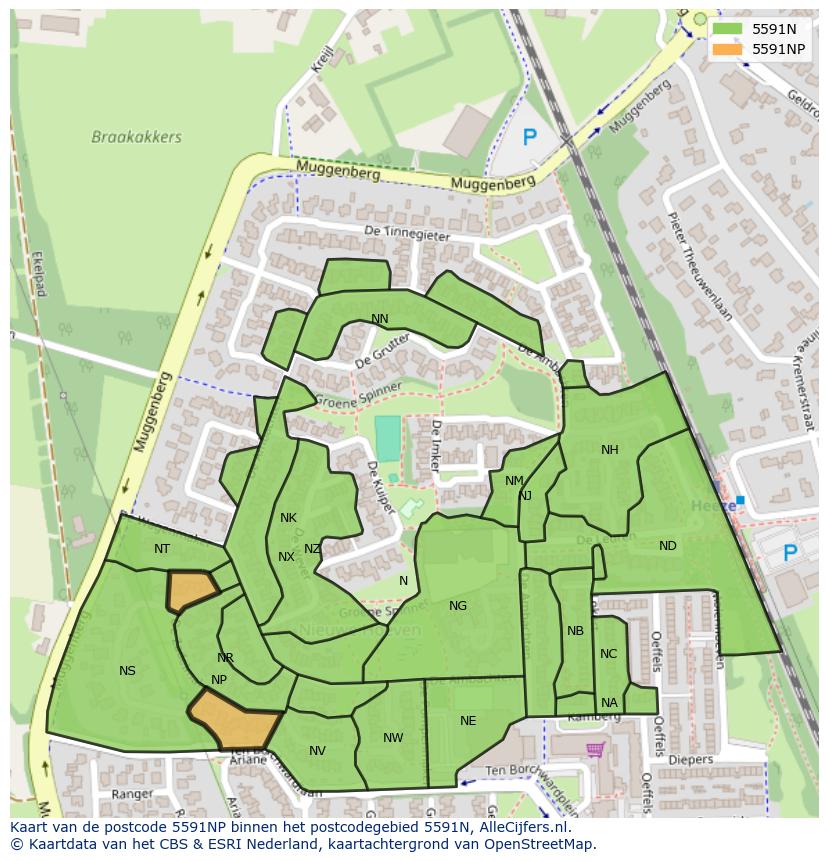 Afbeelding van het postcodegebied 5591 NP op de kaart.