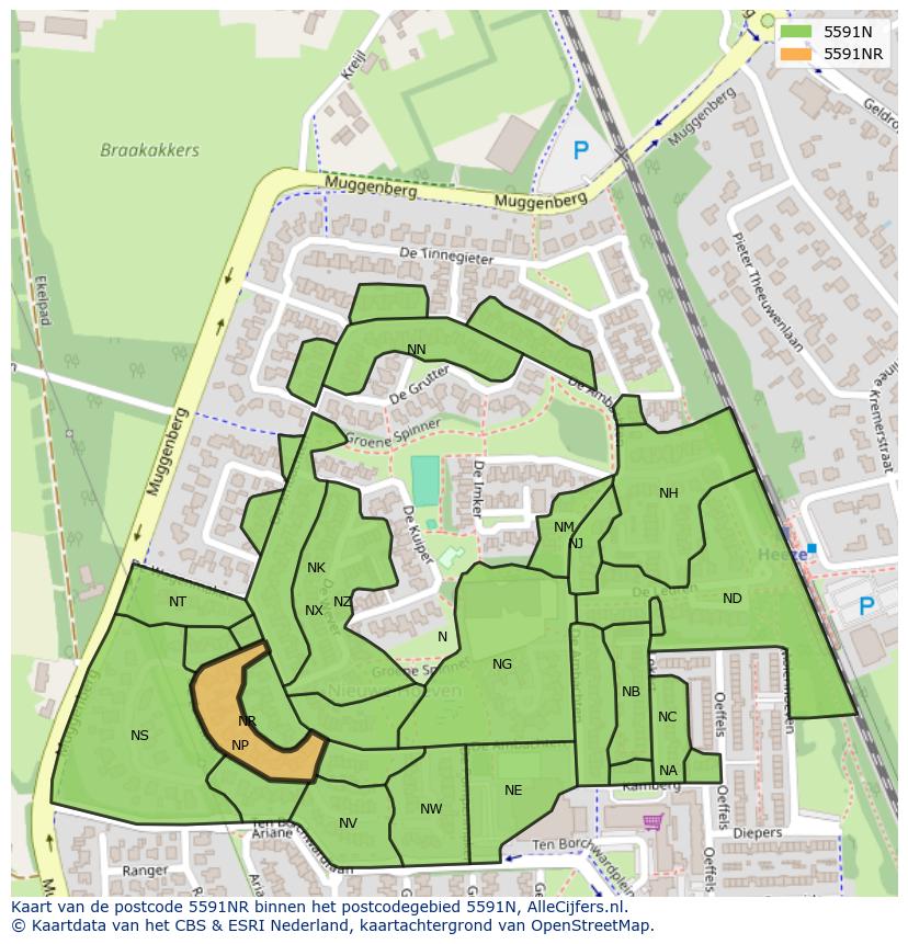 Afbeelding van het postcodegebied 5591 NR op de kaart.
